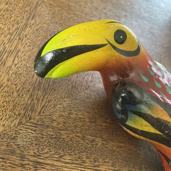 Vtg Hand Painted Folk Art Ceramic Bird Toucan 5” Colorful Mexican READ No Hanger - Picture 3 of 11